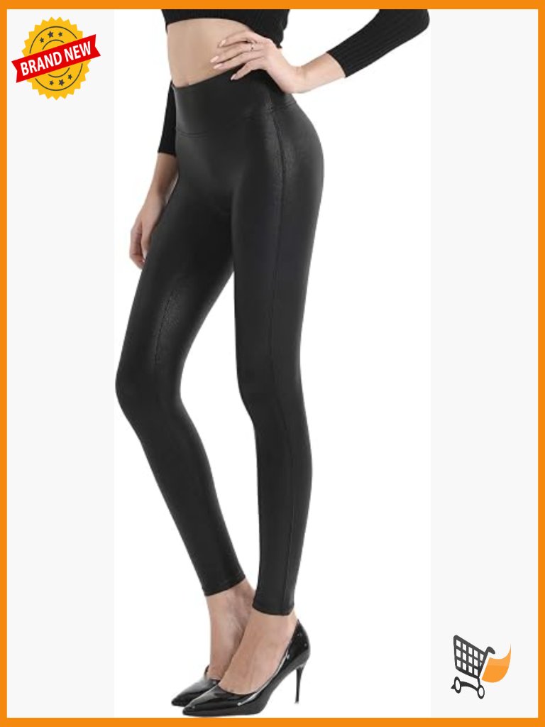 High Waisted Faux Leather Leggings Tummy Control Yoga Pants Stretchy